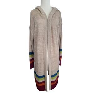Matilda Jane Open Cardigan Duster Size Medium Beige Knit Long Hooded Sweater